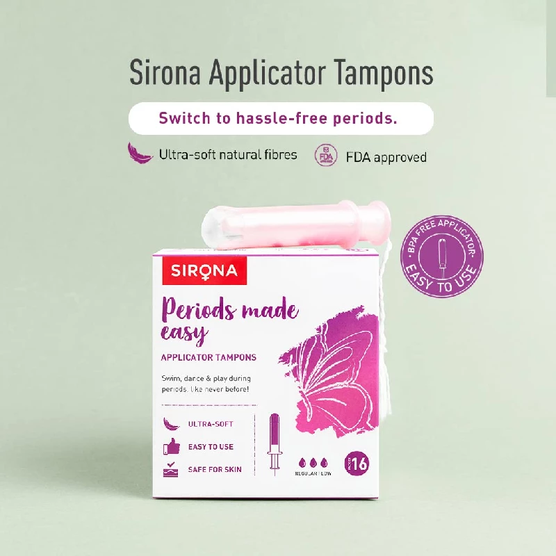 Sirona Regular Flow Tampons with Applicator, 16 Pads-2.webp